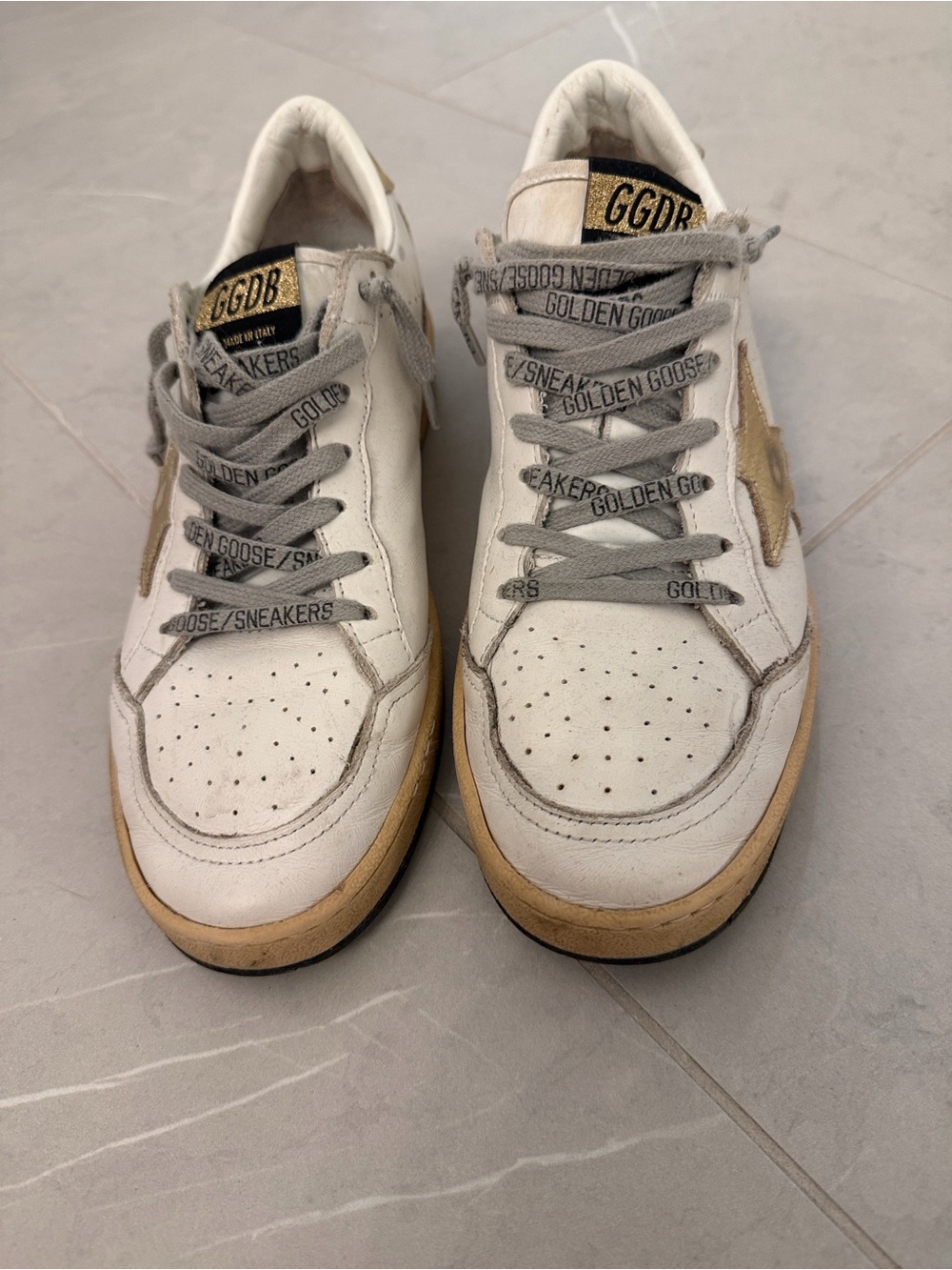 Golden Goose Ball Star White Leather Sneakers with Gold Star Accent - Picture 4 of 7